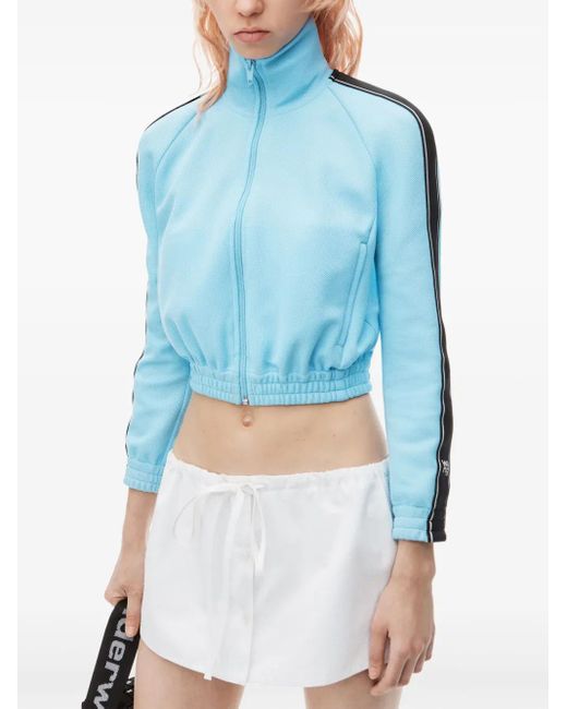 Alexander Wang Blue Logo-Tape Cropped Track Jacket