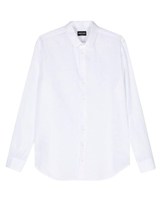 Giorgio Armani White Long-sleeve Linen Shirt for men