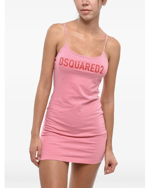 DSquared² Pink Logo-Print Jersey Mini Dress