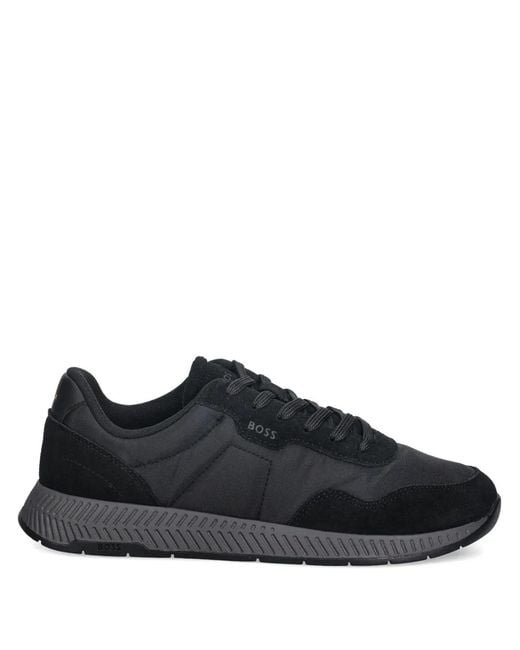Boss Black Padded Nylon Trainers With Suede Trims for men
