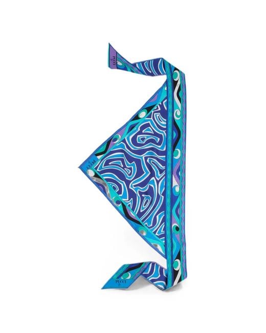 Emilio Pucci Blue Labirinto-Print Silk Triangle Scarf