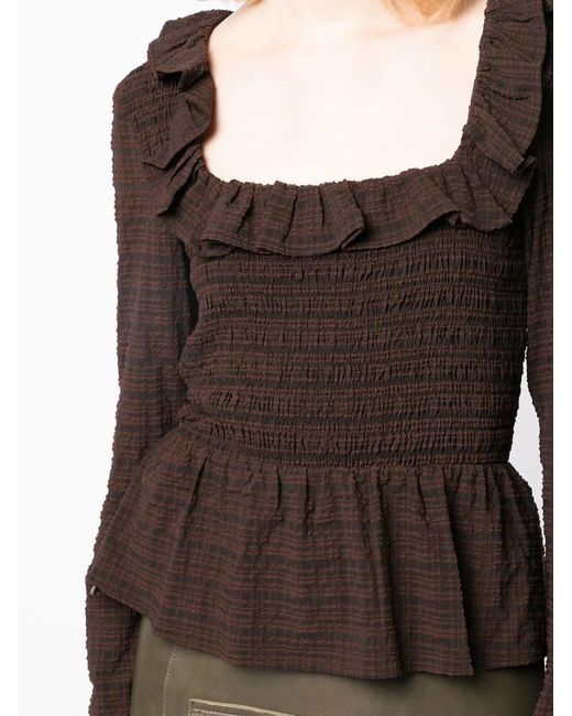 Ganni Gesmockte Blouse in het Black