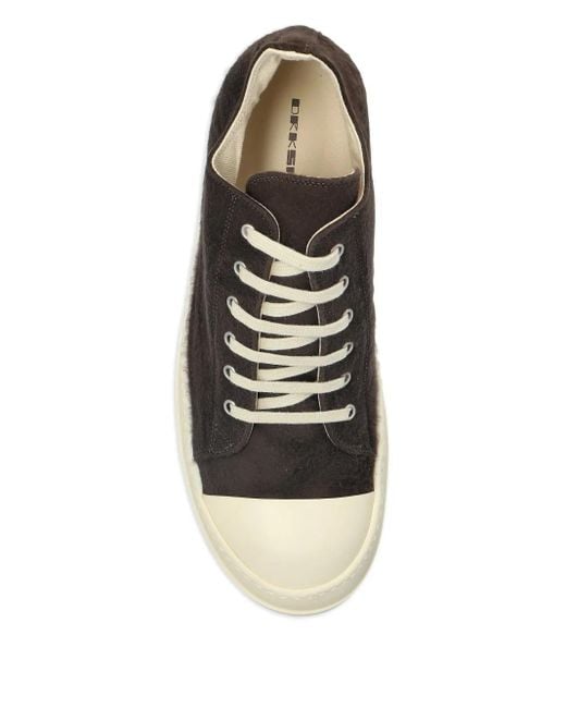 Rick Owens Black Furry Low-Top Sneakers for men