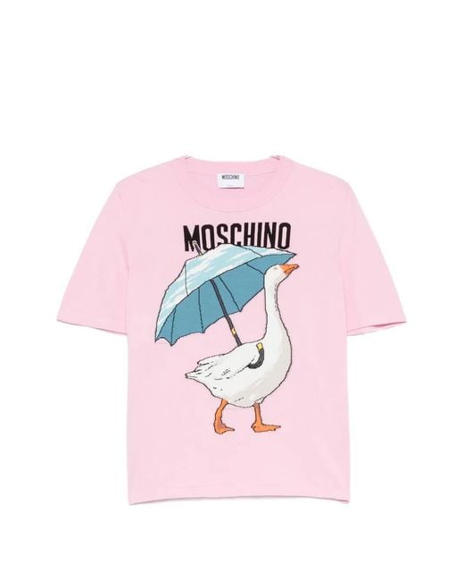 Moschino Pink Goose-Intarsia Short-Sleeve Top