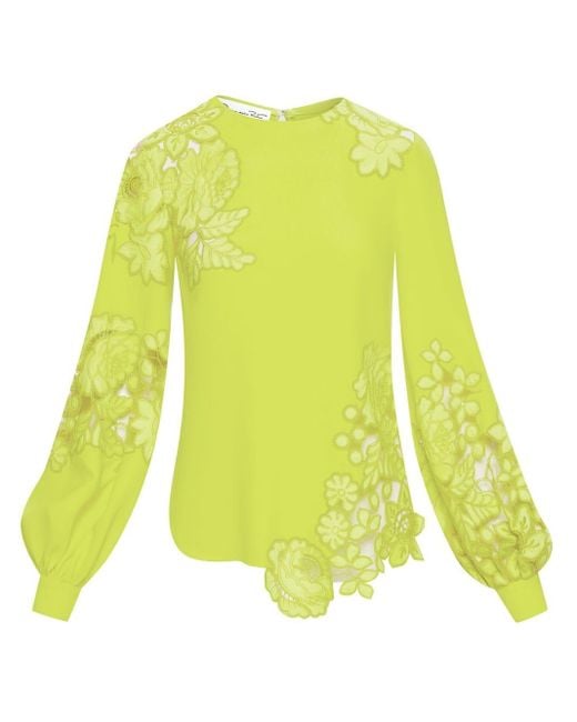 Blusa con bordado floral Oscar de la Renta de color Yellow