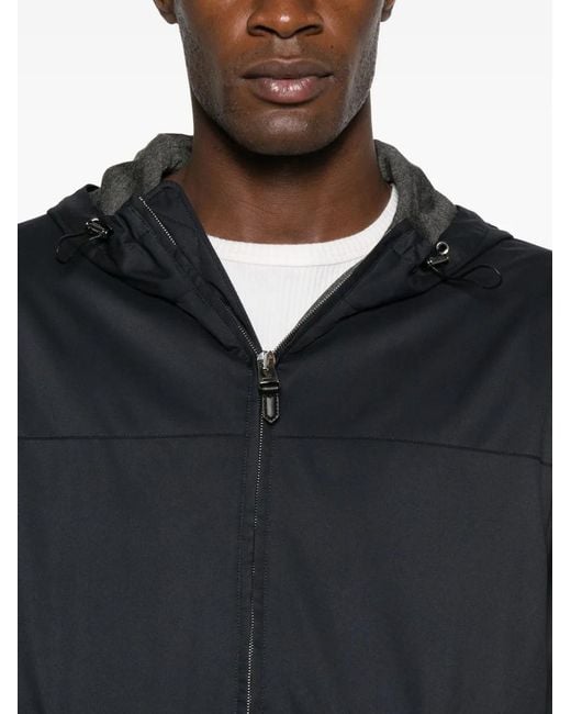 Canali Black Hooded Zip-Up Jacket for men