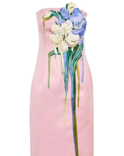 LEO LIN Pink Rayna Floral-Appliqué Bustier Maxi Dress