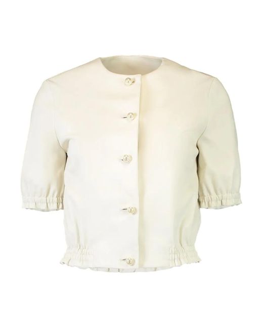 Susan Bender White Pearl-Button Leather Jacket