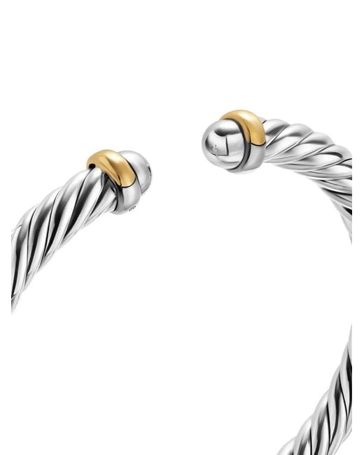 David Yurman White Sterling And 14K Cable Flex Bracelet