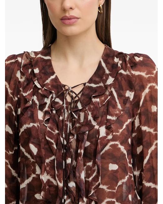 Pedro Del Hierro Madrid Brown Ruffled Patterned Top