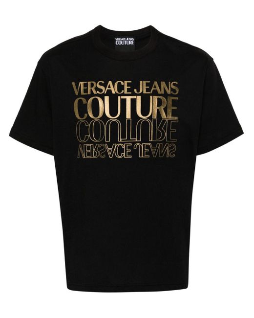 Camiseta metalizada con logo estampado Versace de hombre de color Black