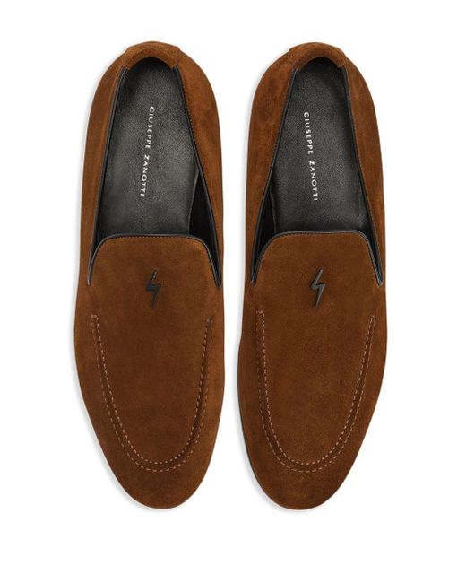 Giuseppe Zanotti Brown G-flash Motif-embroidered Loafers for men