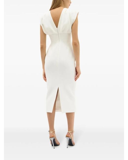 Rachel Gilbert White Maggie Draped-Detailed Midi Dress