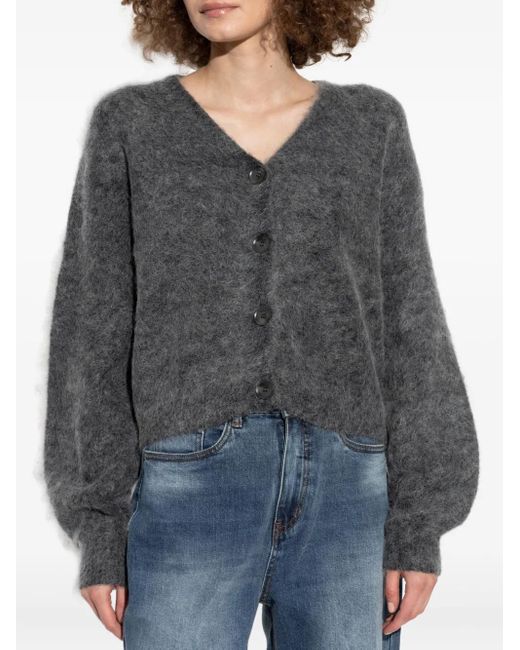 Gestuz Gray Button-Front Mohair Cardigan