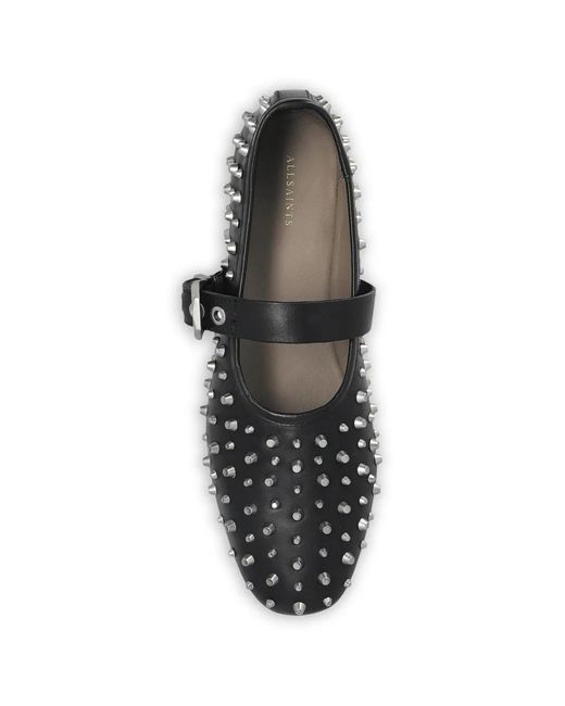 AllSaints White Studded Buckle Leather Ballet Flats