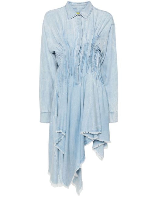 Robe-chemise plissée en jean Marques'Almeida en coloris Blue