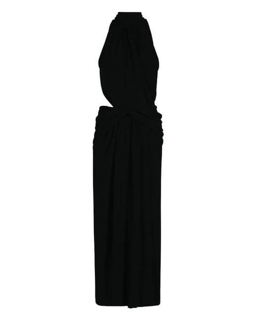 Johanna Ortiz Black Retro Drape Maxi Dress