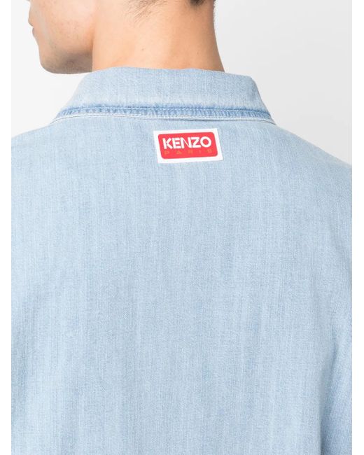 KENZO Blue Patch-Design Denim Shirt for men