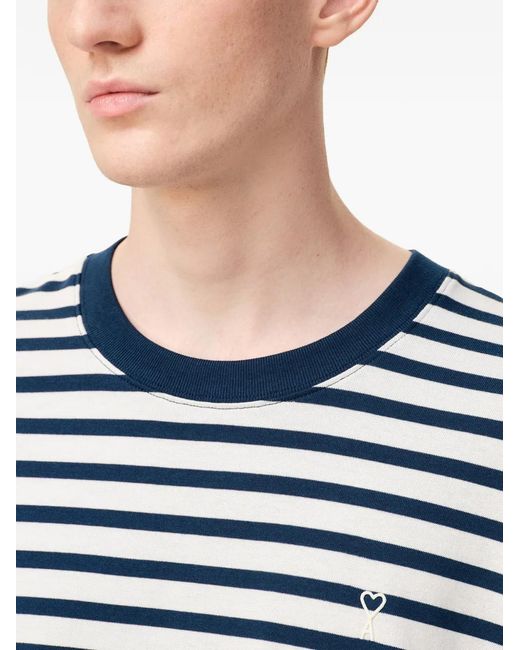 AMI Blue Ami De Coeur Striped T-Shirt