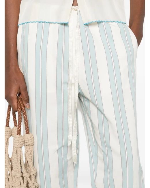 Forte_forte White Striped Drawstring-Fastening Trousers
