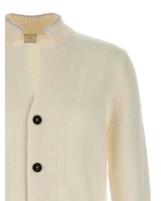 Eleventy White Stand-Up Collar Striped-Trim Cardigan for men