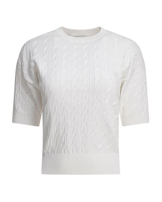 Brunello Cucinelli ケーブルニット ショートスリーブトップ White