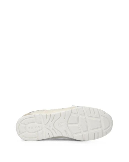 Pinko White Panelled Shearling-Trim Sneakers