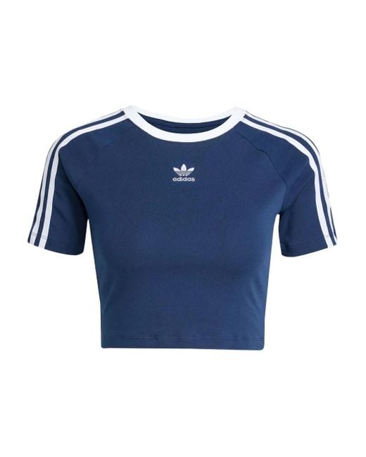 Adidas Blue 3-Stripes Cropped T-Shirt