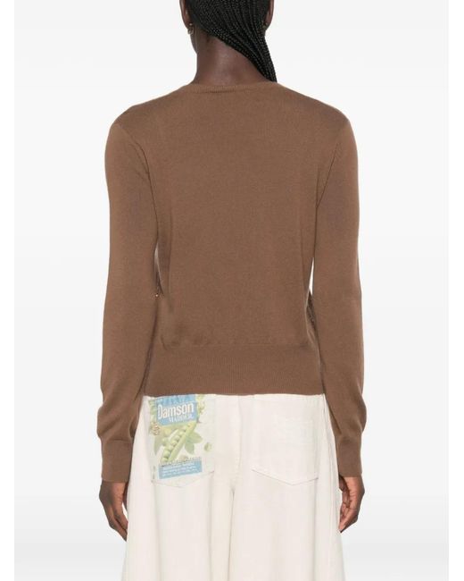 Max Mara Brown Argyle-Pattern Stud-Embellished Sweater