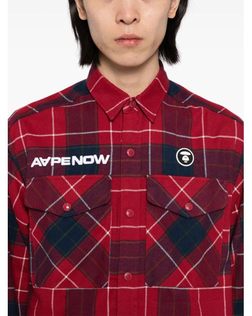 メンズ Aape By A Bathing Ape チェック シャツ Red