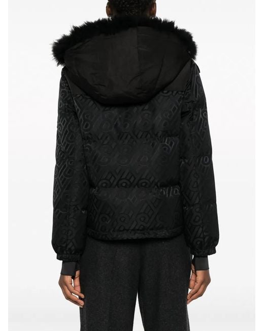 Yves Salomon Black Monogram-Pattern Hooded Down Jacket