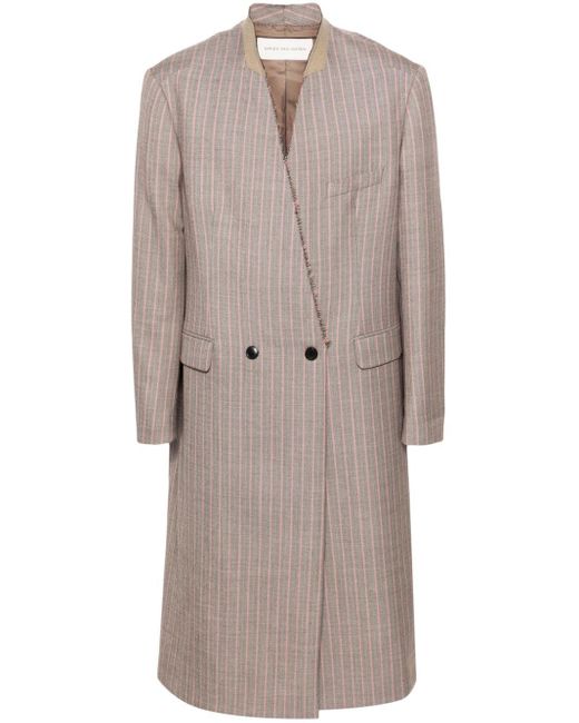 Dries Van Noten Gray Striped Maxi Wool Coat for men