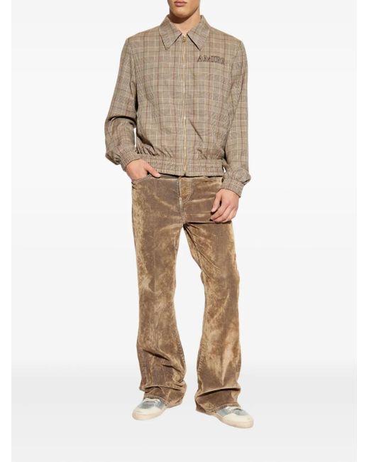 Amiri Natural Check-Pattern Embroidered-Logo Jacket for men