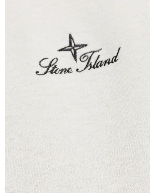 Stone Island White Logo-Embroidered T-Shirt for men