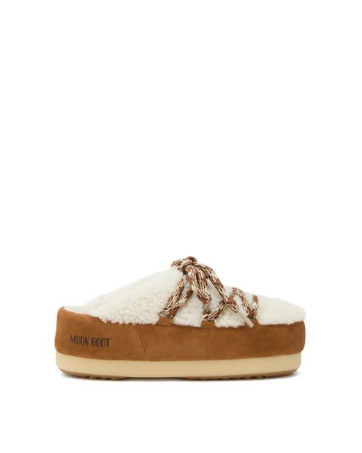 Mules En Peau Lainée À Lacets Moon Boot en coloris White