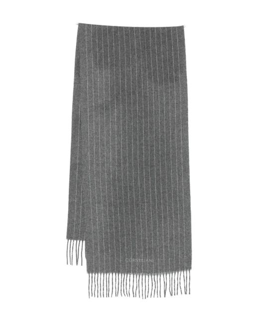 メンズ Corneliani Striped Fringed Scarf Gray