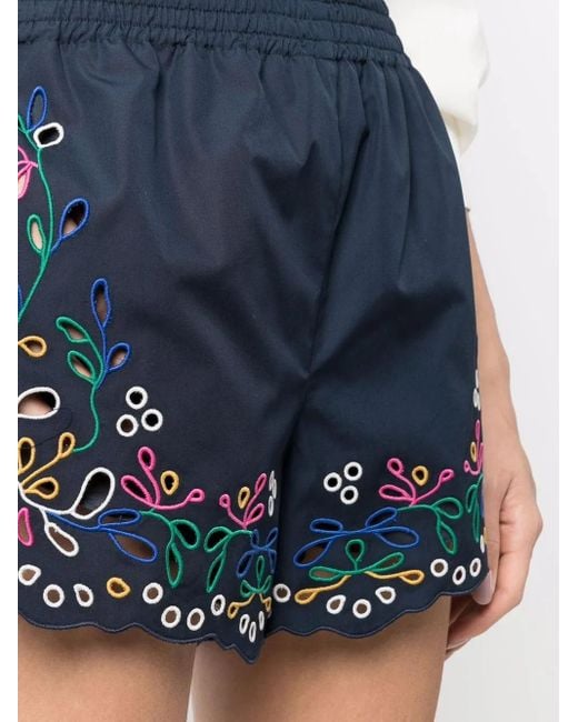 Chloé Blue Broderie Anglaise Mini Shorts
