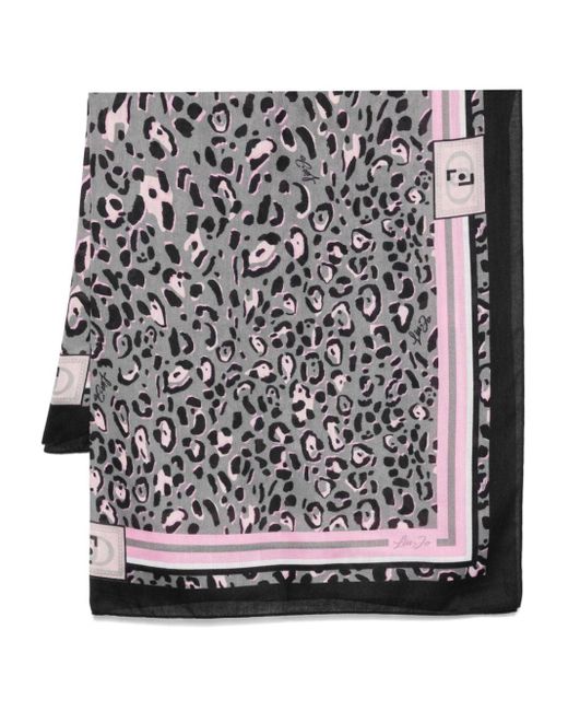 Liu Jo Black Leopard-Print Interlock Weave Scarf