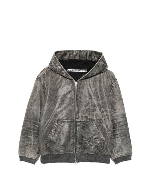 Alexander Wang Gray Hooded Zip-Up Jacket