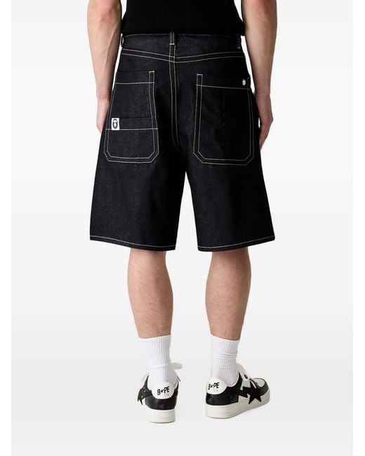 Aape By A Bathing Ape Black Logo-Patch Denim Shorts for men