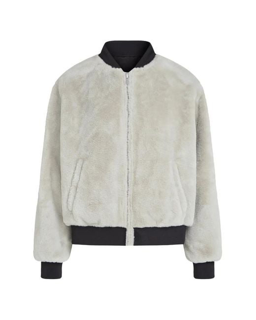 Karl Lagerfeld Gray Reversible Faux-Fur Bomber Jacket