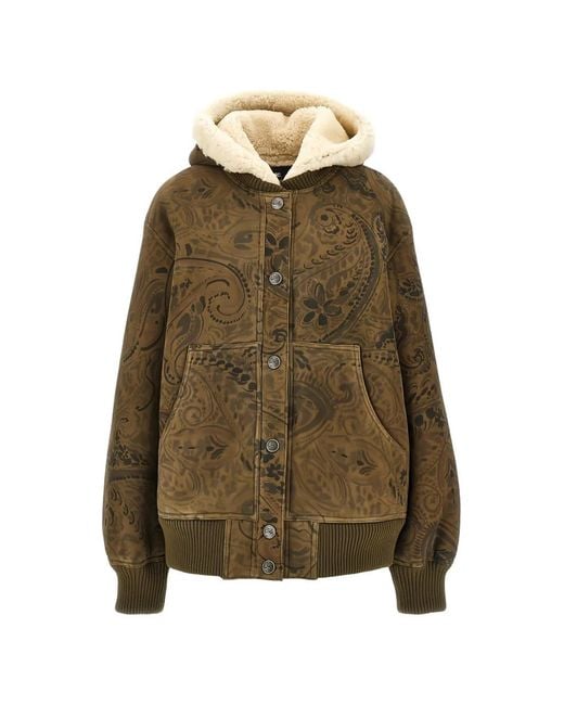 Etro Green Paisley-Motif Shearling-Lined Jacket