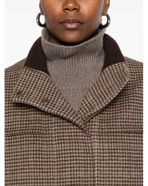 Eric Bompard ハウンドトゥース ボンバージャケット Brown