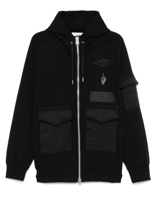 Sacai Black Patch Zip-Up Detail for men