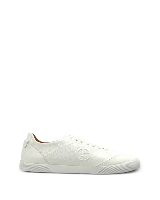 Giorgio Armani White Embossed-Logo Leather Sneakers for men