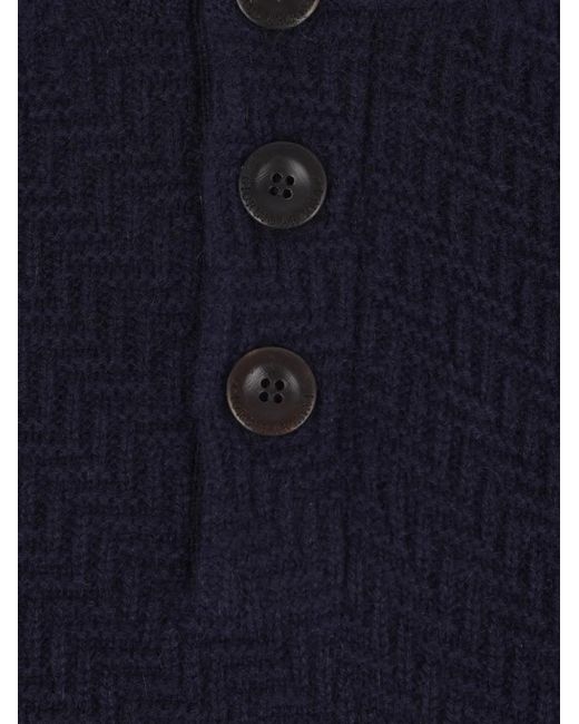 Giorgio Armani Blue Textured High-Neck Cashmere Sweater for men