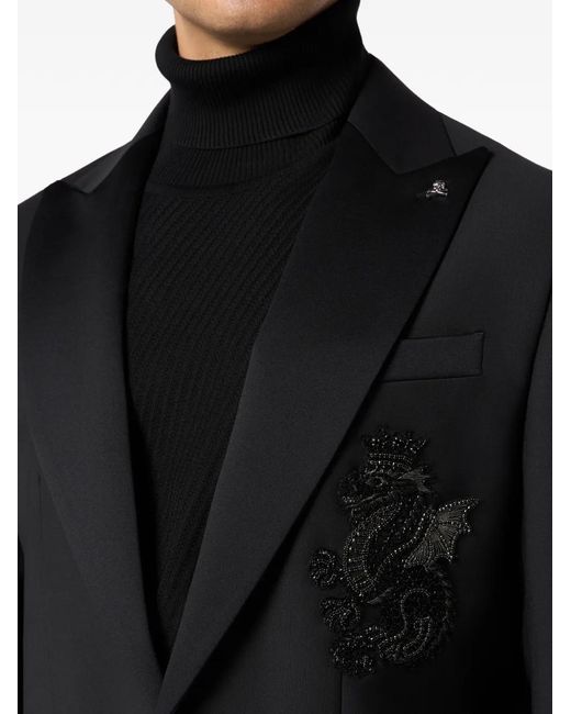 Philipp Plein Black Dragon Beaded Blazer for men