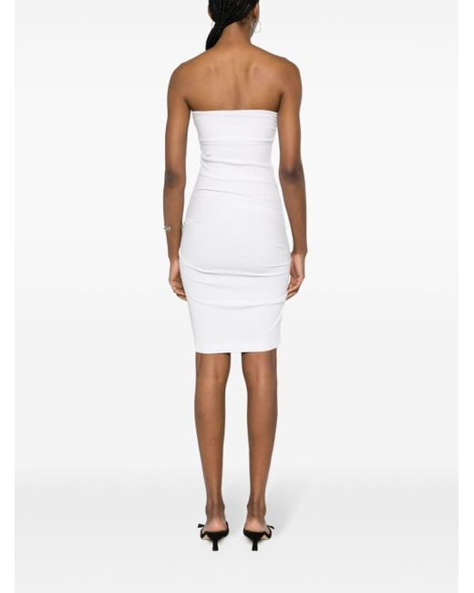 Moschino Jeans White Logo-print Strapless Midi Dress
