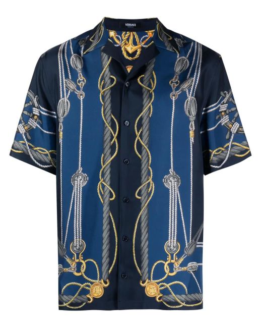 Versace Nautical Bowling Shirt in het Blue voor heren