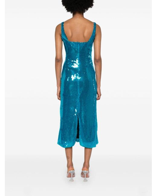 16Arlington Blue Sidd Sequined Mesh Midi Dress
